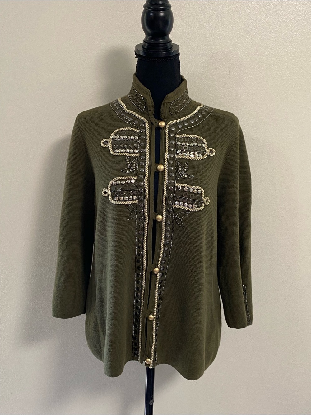 Chico’s Cardigan Women’s Size Large Military-Style Olive Green Cardigan Jacket